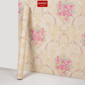 Giấy dán tường có keo sẵn hoa trà vàng