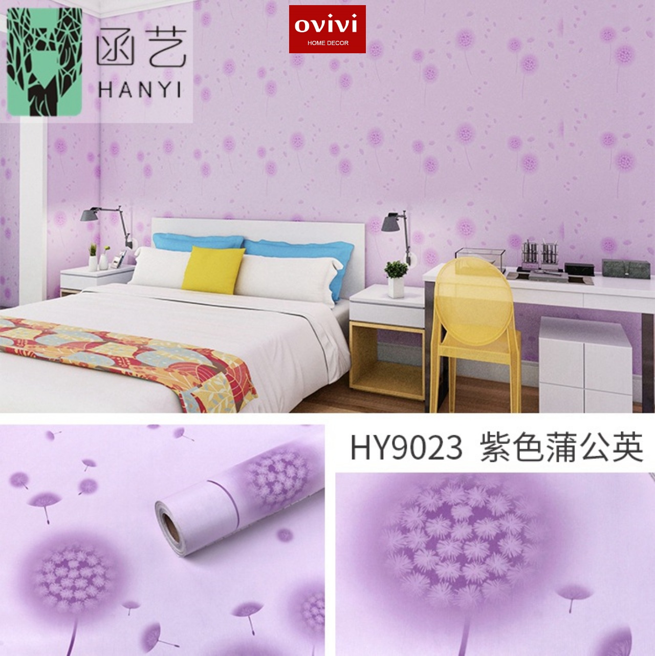 Giấy dán tường có keo sẵn bồ công anh tím - Ảnh 8