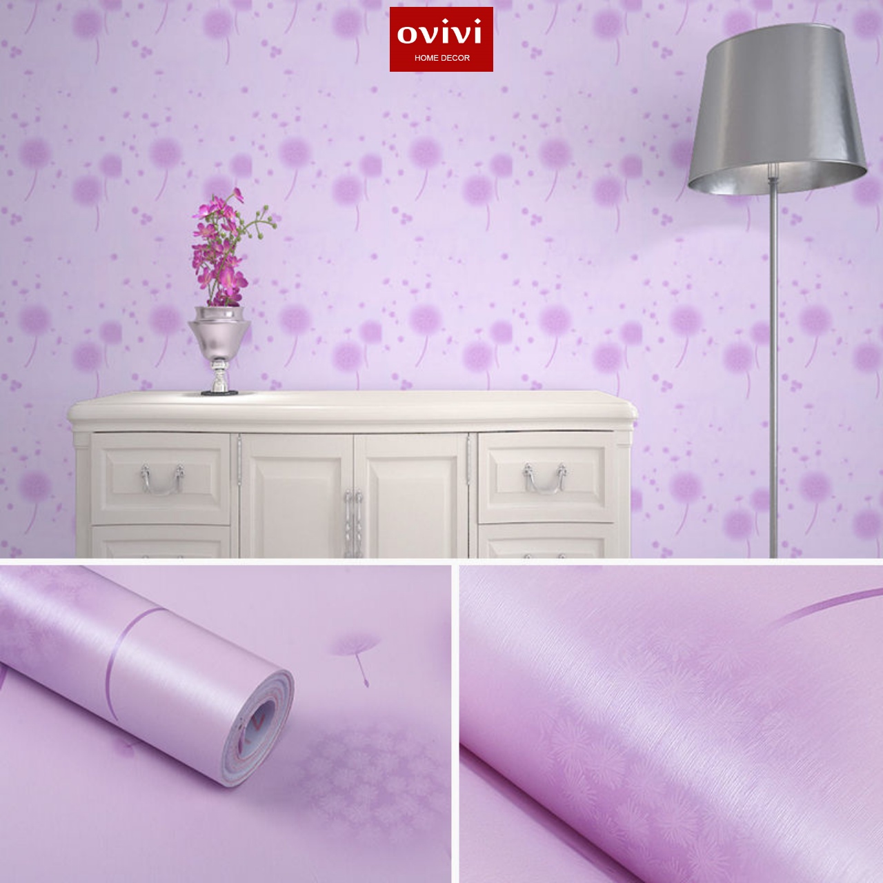 Giấy dán tường có keo sẵn bồ công anh tím - Ảnh 3