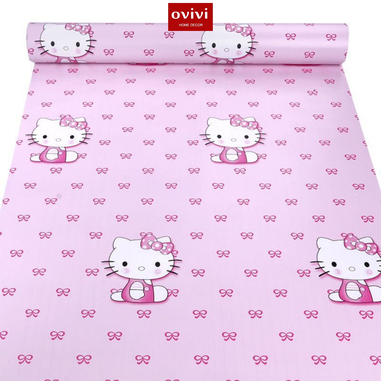 Giấy dán tường có keo sẵn kitty nơ hồng