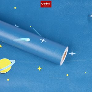 Giấy dán tường có keo sẵn vũ trụ xanh