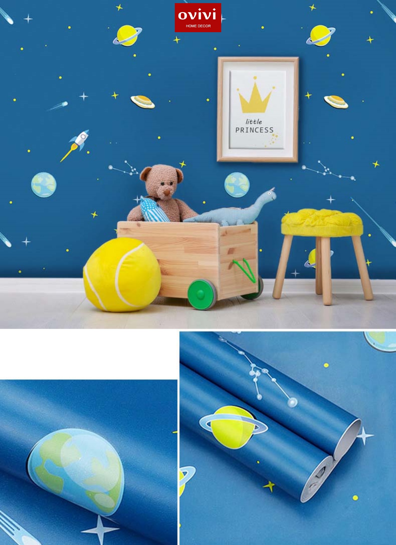 Giấy dán tường có keo sẵn vũ trụ xanh - Ảnh 5