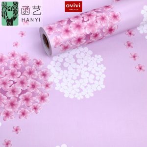 Giấy dán tường có keo sẵn tú cầu hồng