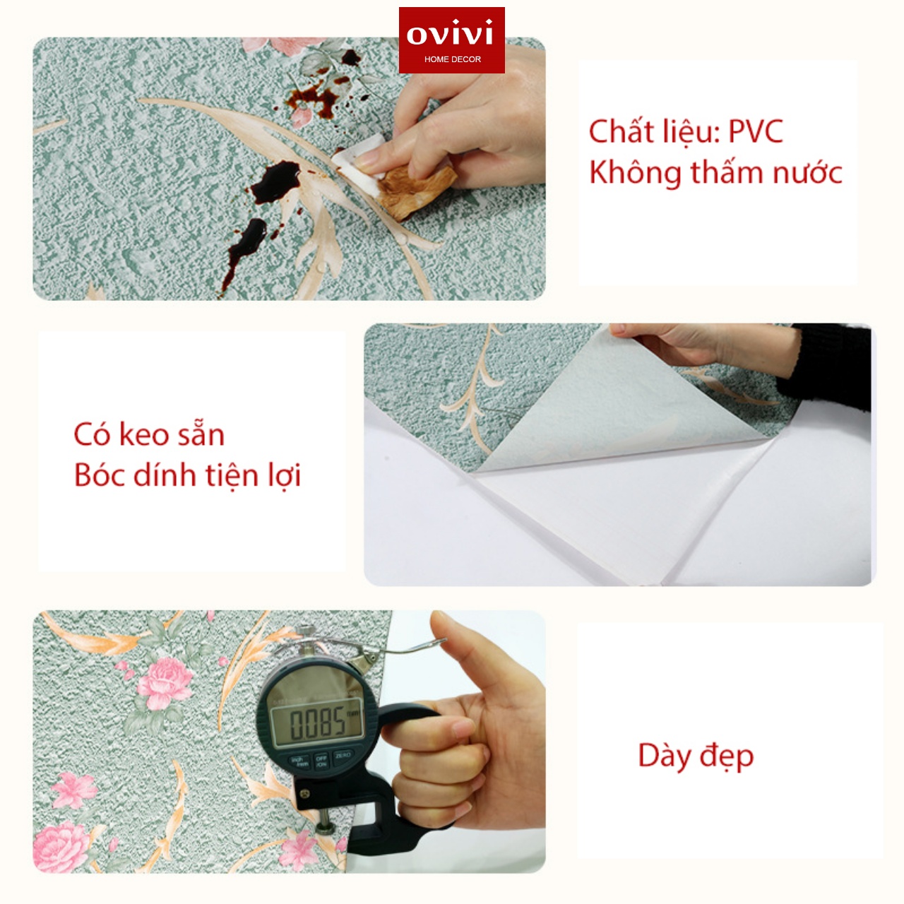 Giấy dán tường có keo sẵn hoa đá xanh - Ảnh 8