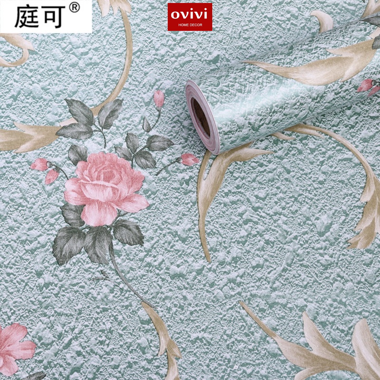 Giấy dán tường có keo sẵn hoa đá xanh - Ảnh 9