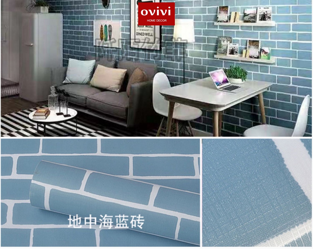 Giấy dán tường có keo sẵn gạch xanh - Ảnh 5