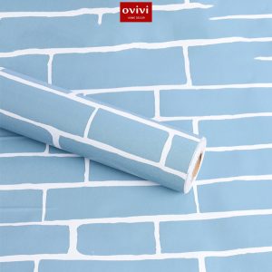 Giấy dán tường có keo sẵn gạch xanh