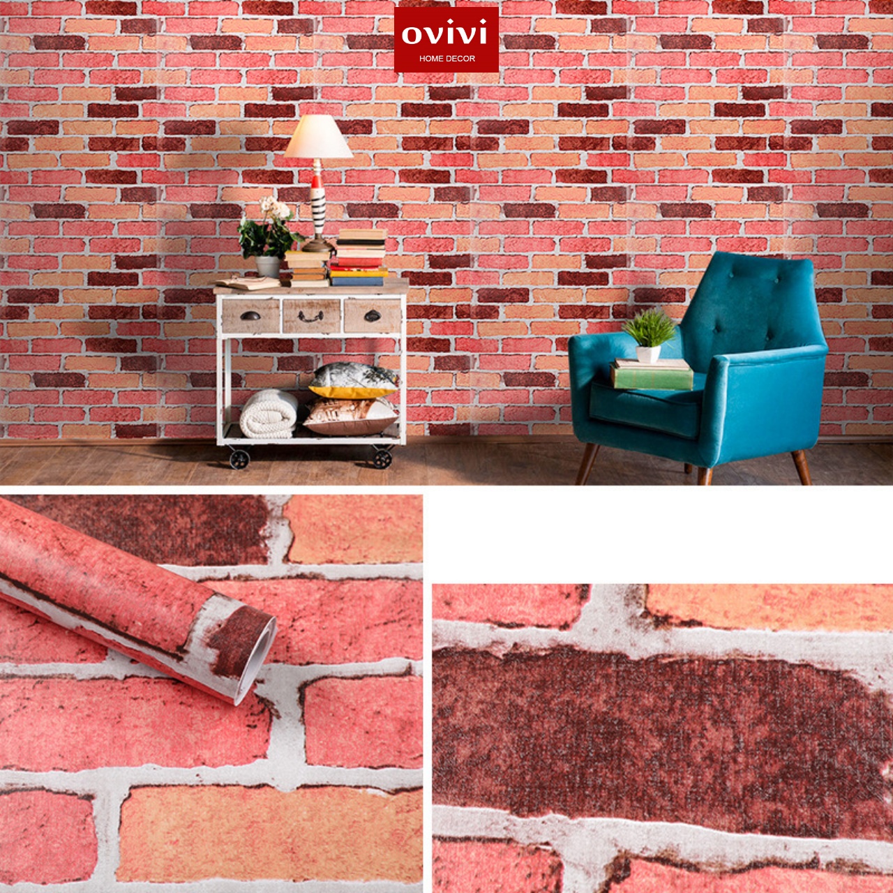 Giấy dán tường có keo sẵn gạch đỏ - Ảnh 9