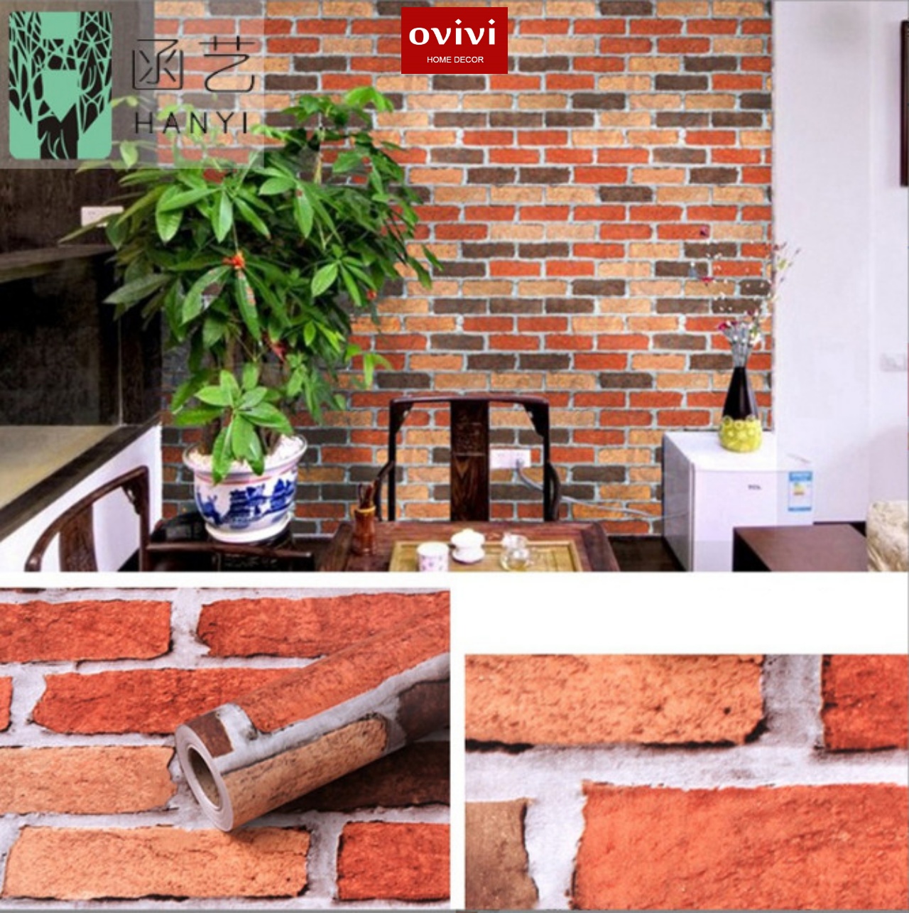 Giấy dán tường có keo sẵn gạch đỏ - Ảnh 6