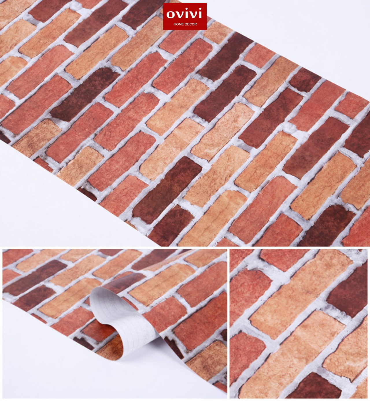 Giấy dán tường có keo sẵn gạch đỏ - Ảnh 5