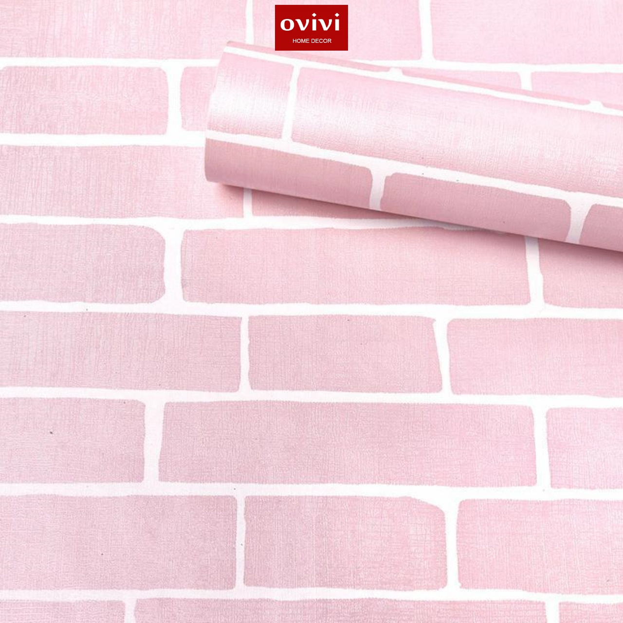 Giấy dán tường có keo sẵn gạch hồng - Ảnh 6