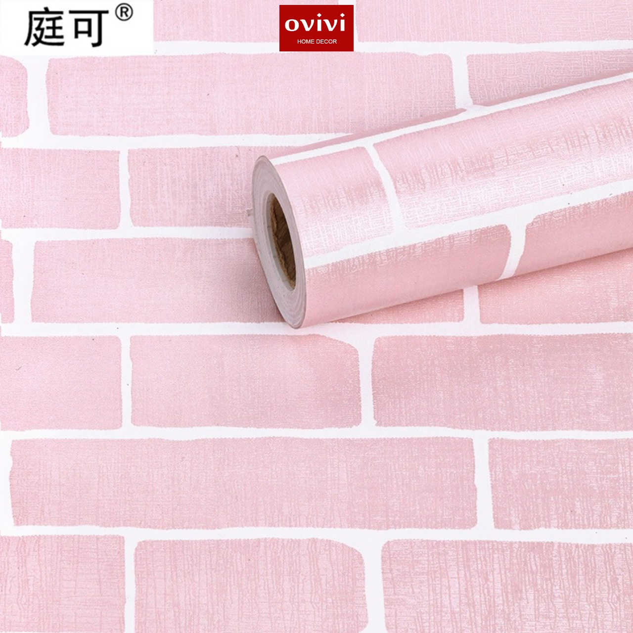 Giấy dán tường có keo sẵn gạch hồng