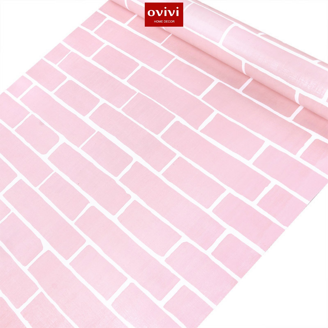 Giấy dán tường có keo sẵn gạch hồng - Ảnh 4