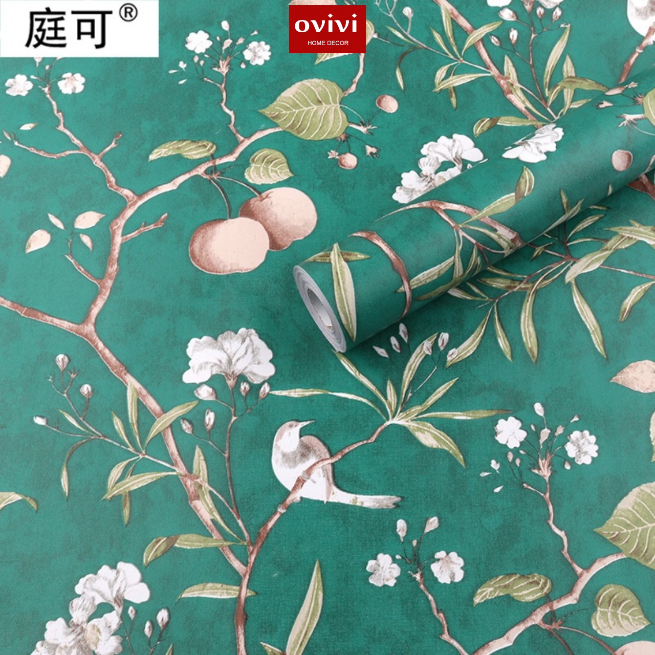 Giấy dán tường có keo sẵn cành đào và tổ chim