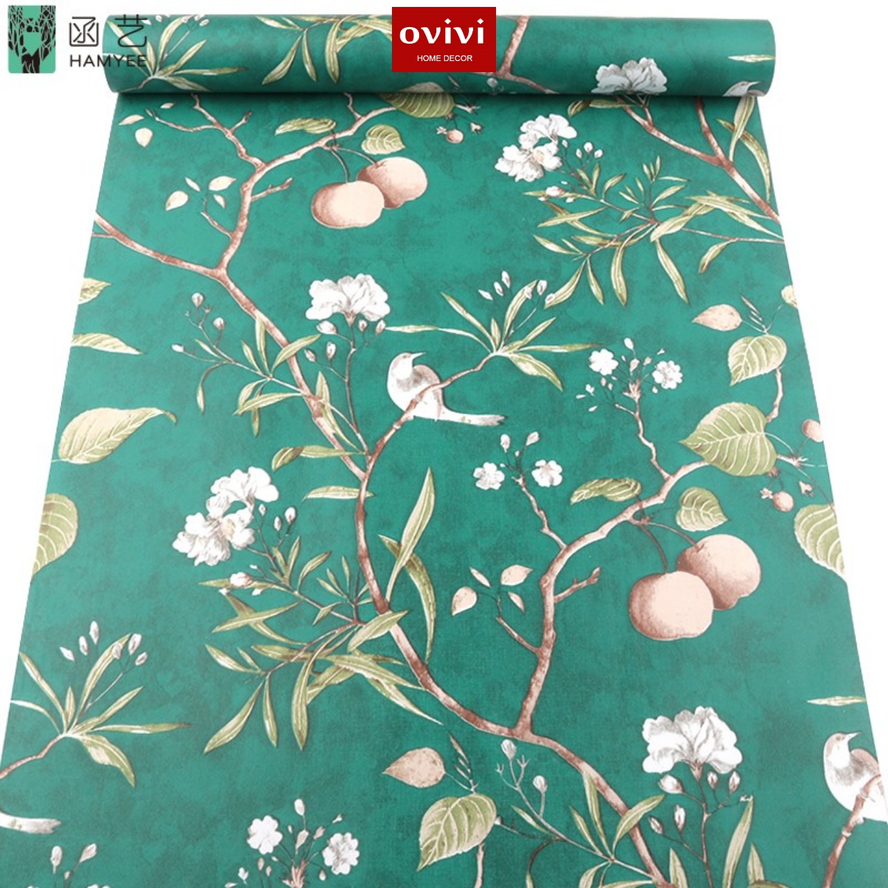 Giấy dán tường có keo sẵn cành đào và tổ chim - Ảnh 13