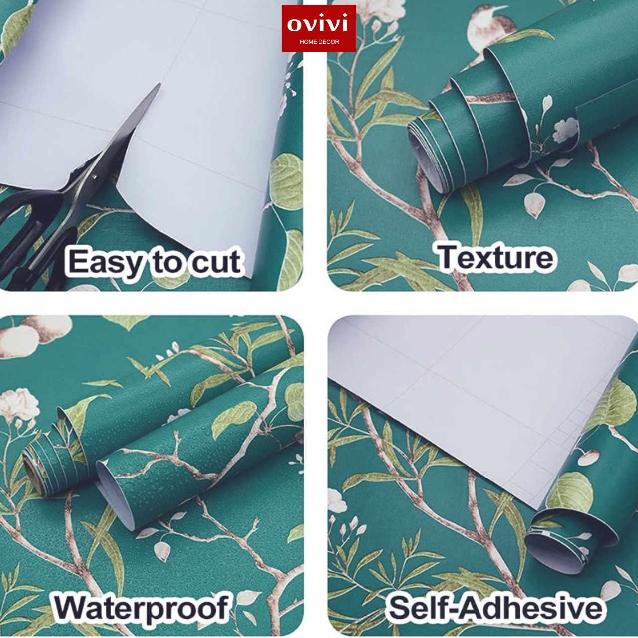 Giấy dán tường có keo sẵn cành đào và tổ chim - Ảnh 8