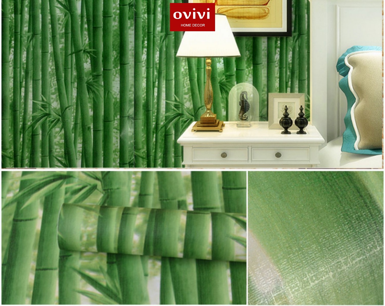 Giấy dán tường có keo sẵn trúc lá xanh - Ảnh 4