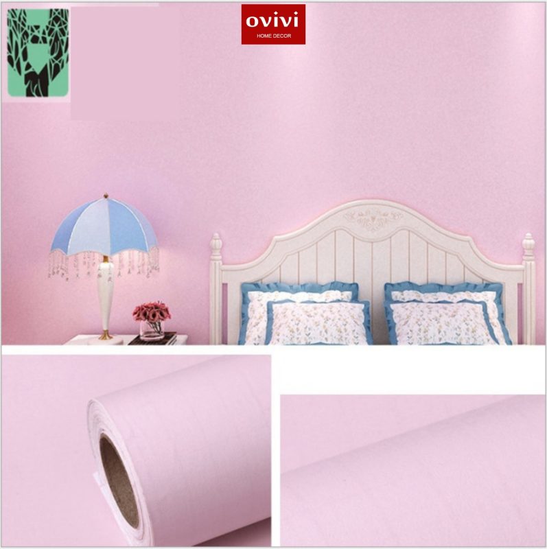 Giấy dán tường có keo sẵn màu hồng nhạt