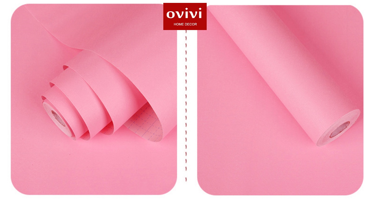 Giấy dán tường có keo sẵn màu hồng đậm trơn - Ảnh 14