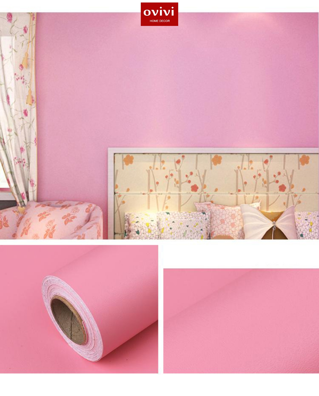 Giấy dán tường có keo sẵn màu hồng đậm trơn - Ảnh 10