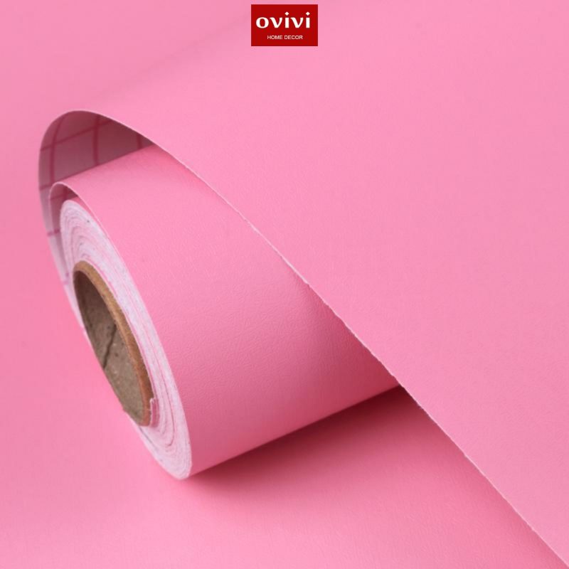 Giấy dán tường có keo sẵn màu hồng đậm trơn