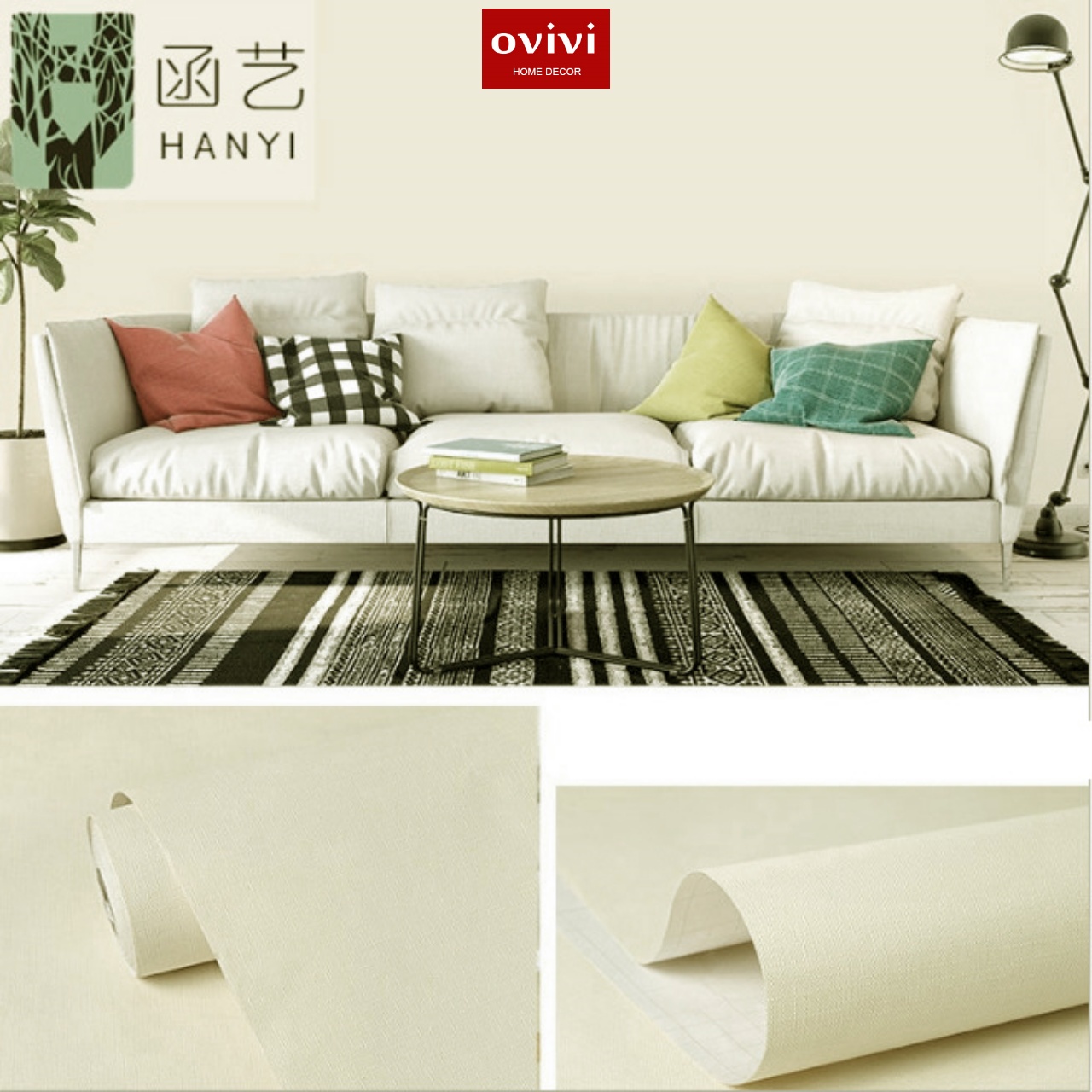 Giấy dán tường có keo sẵn vàng be - Ảnh 7