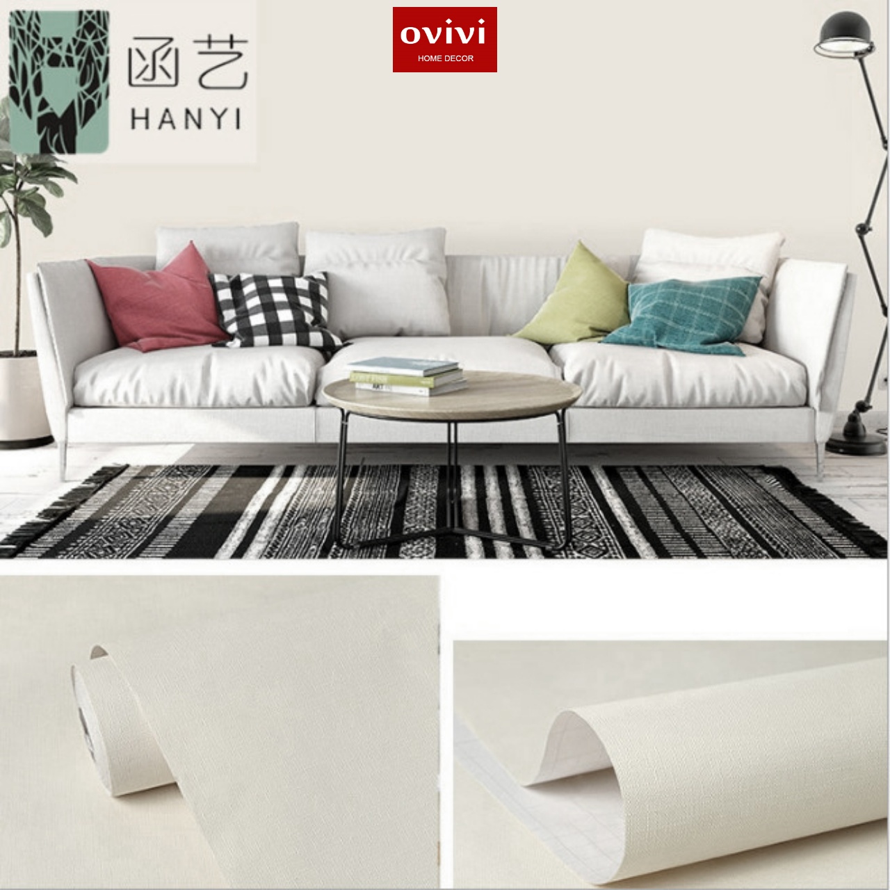 Giấy dán tường có keo sẵn vàng be - Ảnh 11