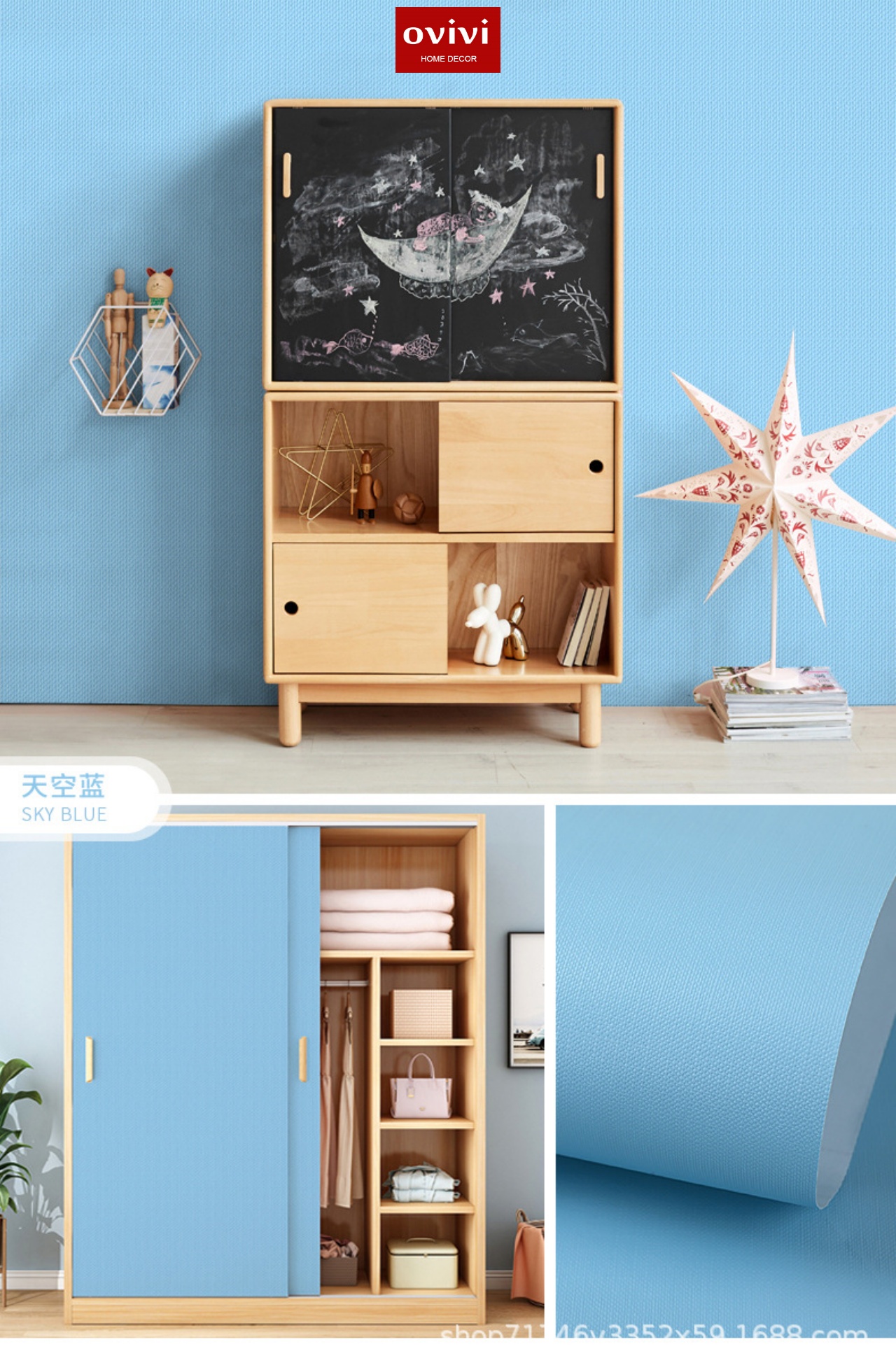 Giấy dán tường có keo sẵn màu xanh dương - Ảnh 15