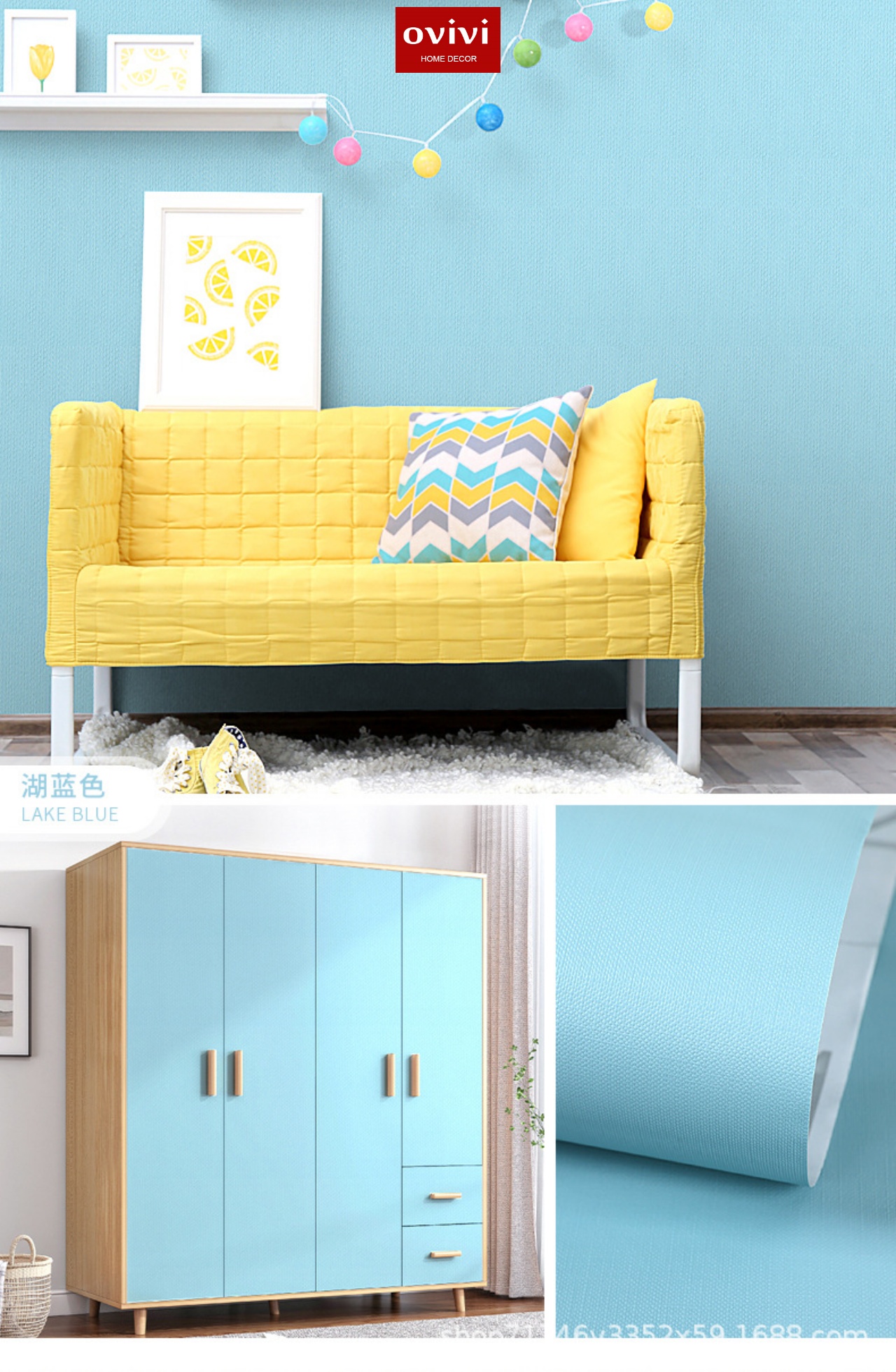 Giấy dán tường có keo sẵn màu xanh dương - Ảnh 14