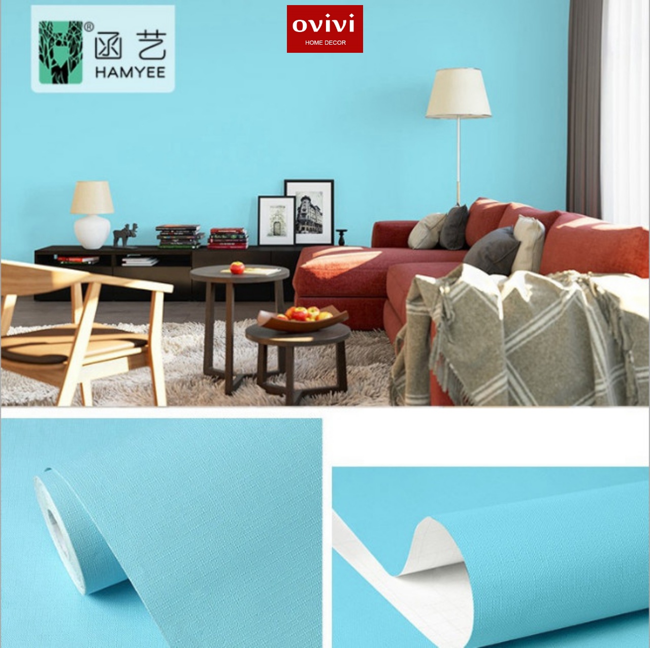 Giấy dán tường có keo sẵn màu xanh dương - Ảnh 13