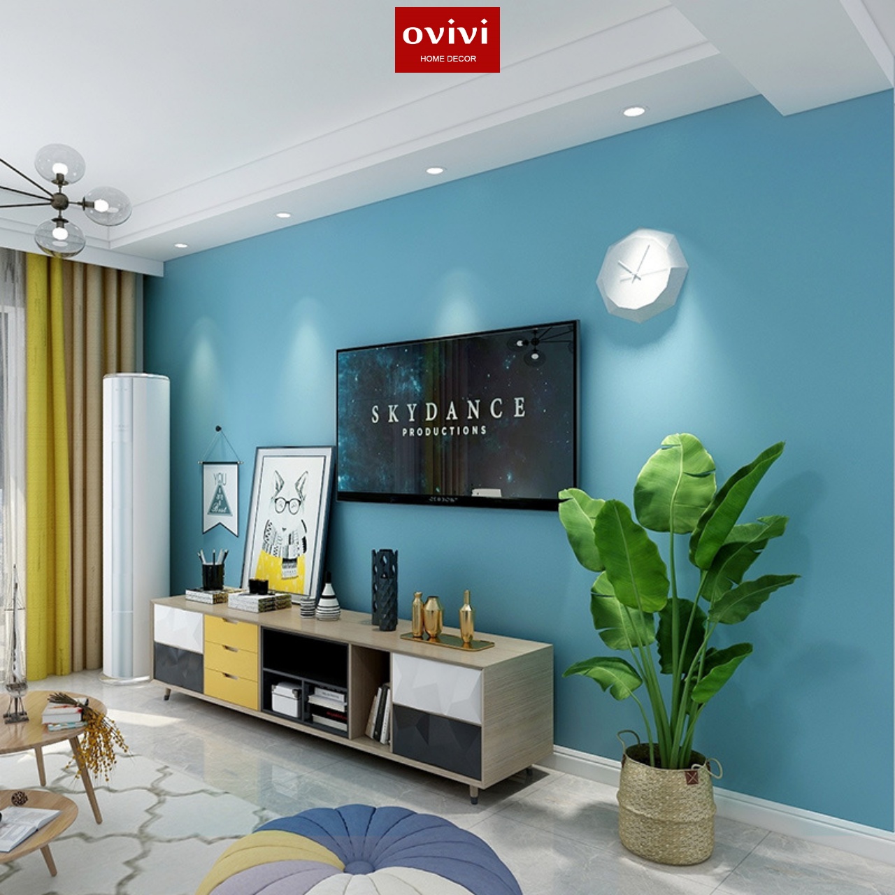 Giấy dán tường có keo sẵn màu xanh dương - Ảnh 11