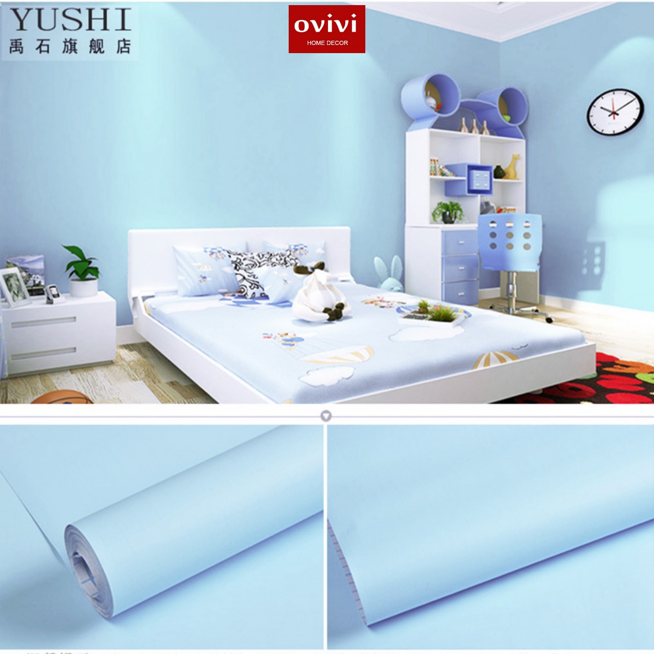 Giấy dán tường có keo sẵn màu xanh dương - Ảnh 9