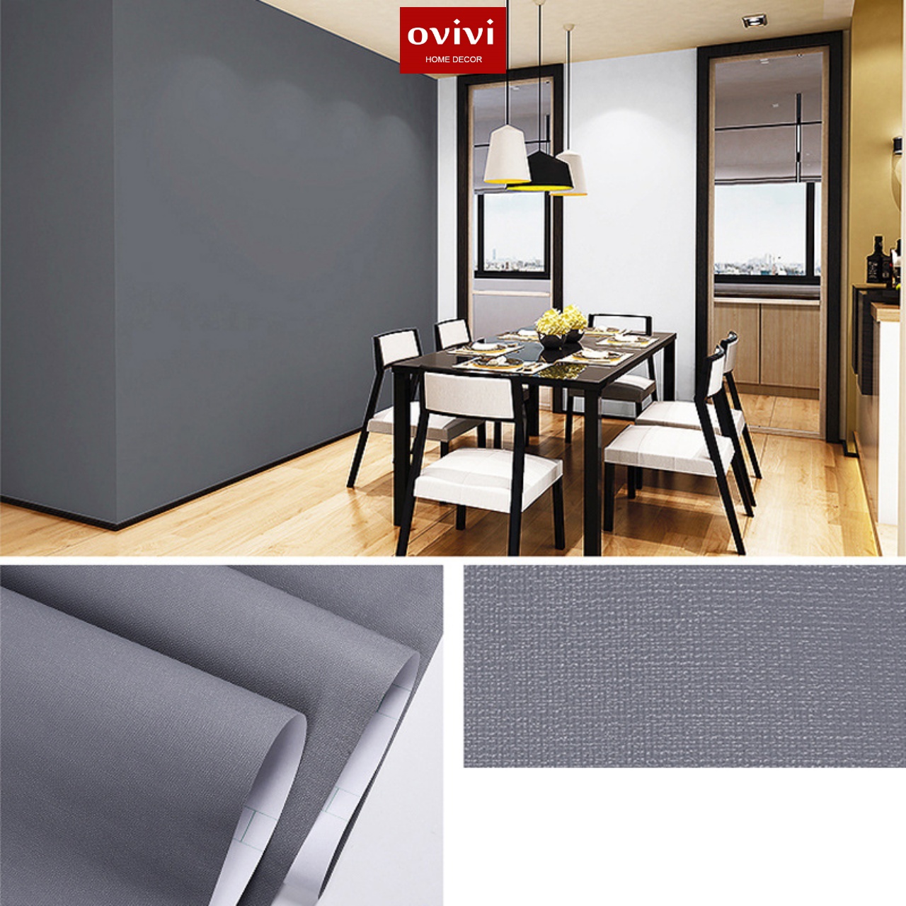 Giấy dán tường có keo sẵn màu xám đậm - Ảnh 4