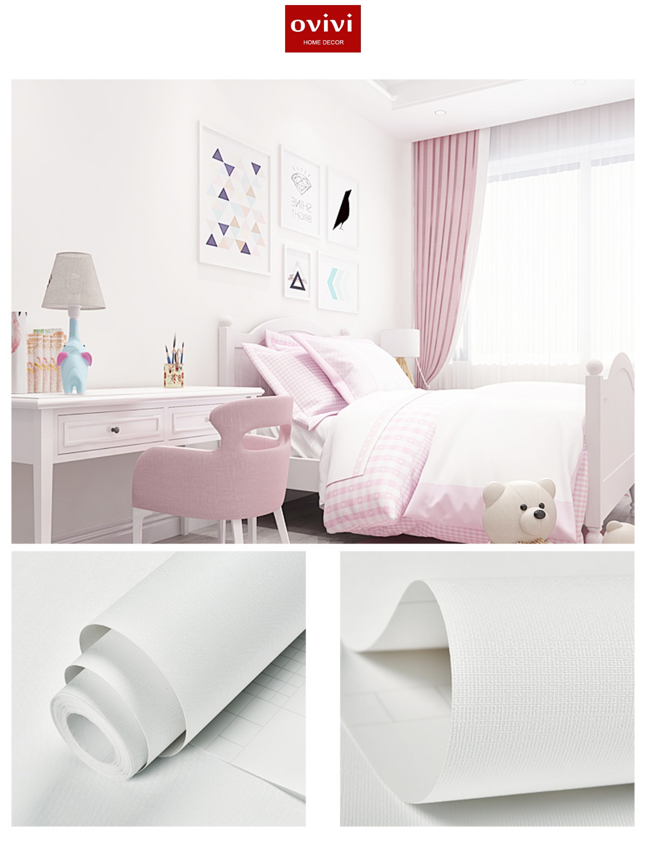Giấy dán tường có keo sẵn màu trắng nhám - Ảnh 13
