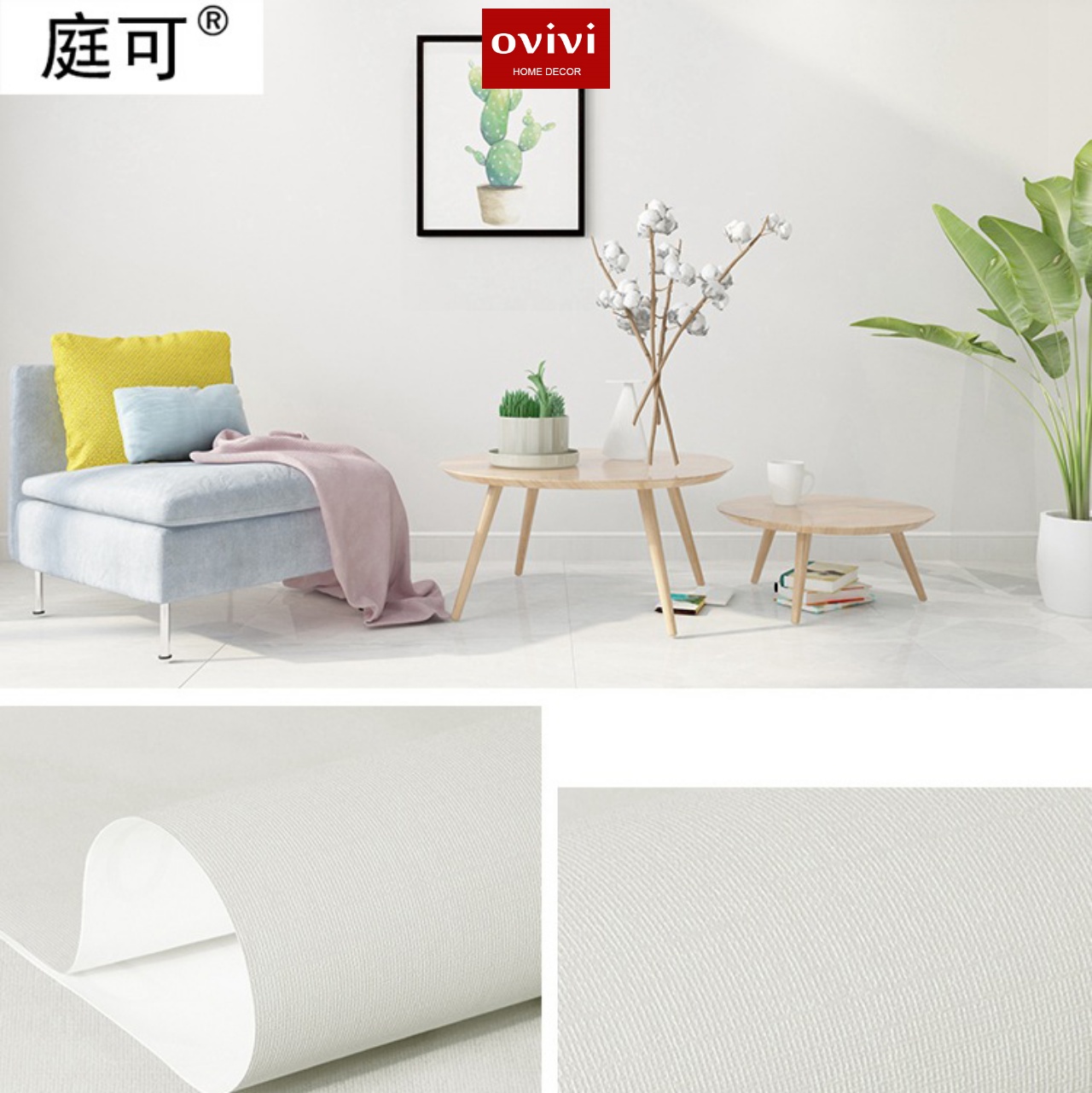 Giấy dán tường có keo sẵn màu trắng nhám - Ảnh 10
