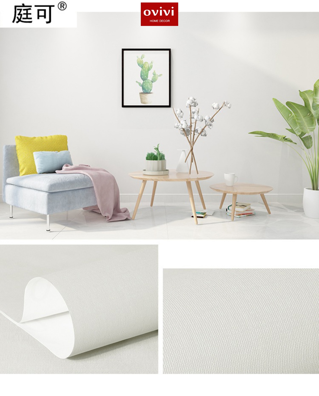 Giấy dán tường có keo sẵn màu trắng nhám - Ảnh 20