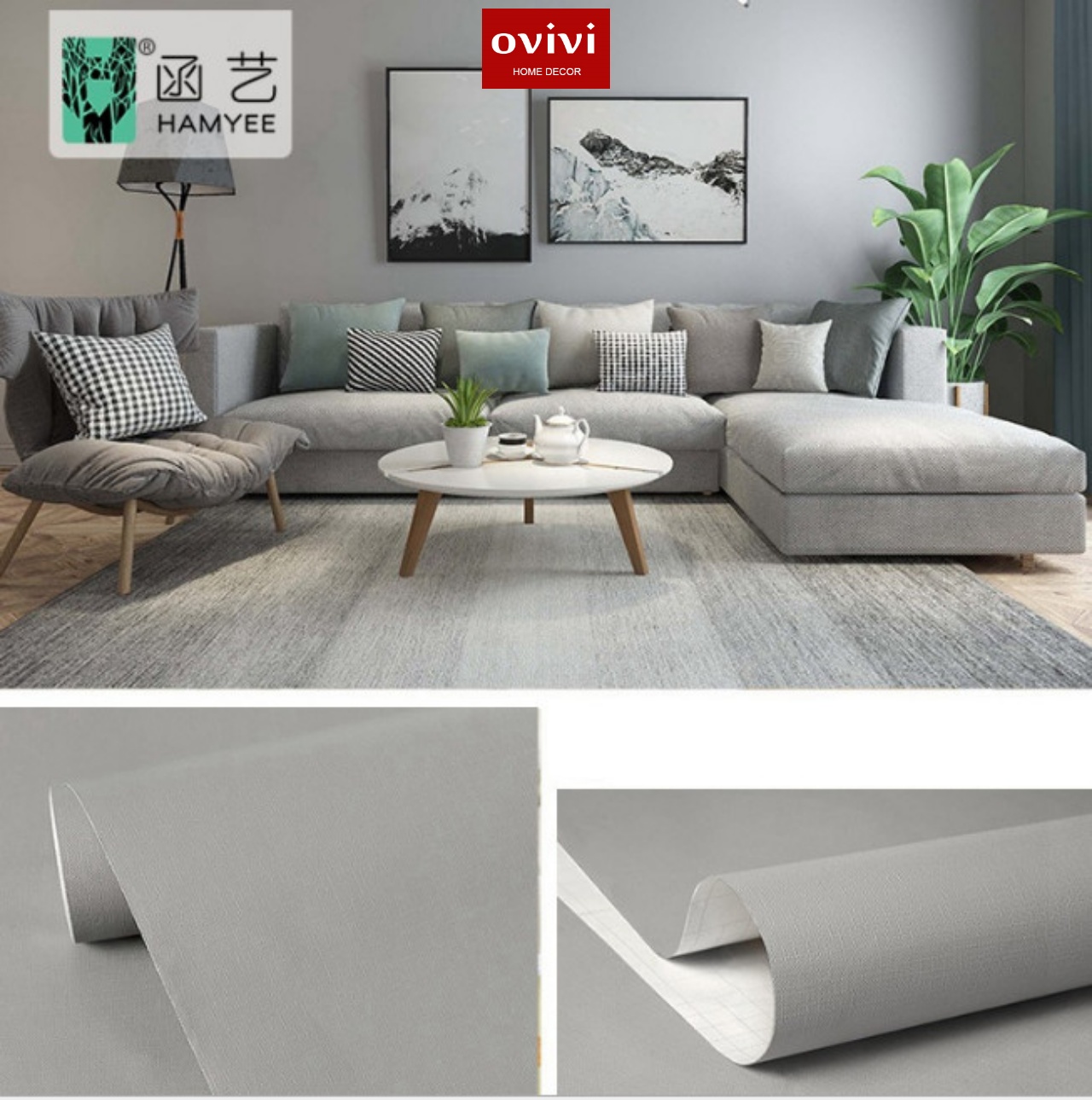 Giấy dán tường có keo sẵn màu xám nhạt - Ảnh 4