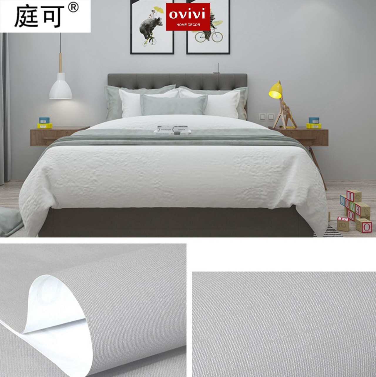 Giấy dán tường có keo sẵn màu xám nhạt - Ảnh 12