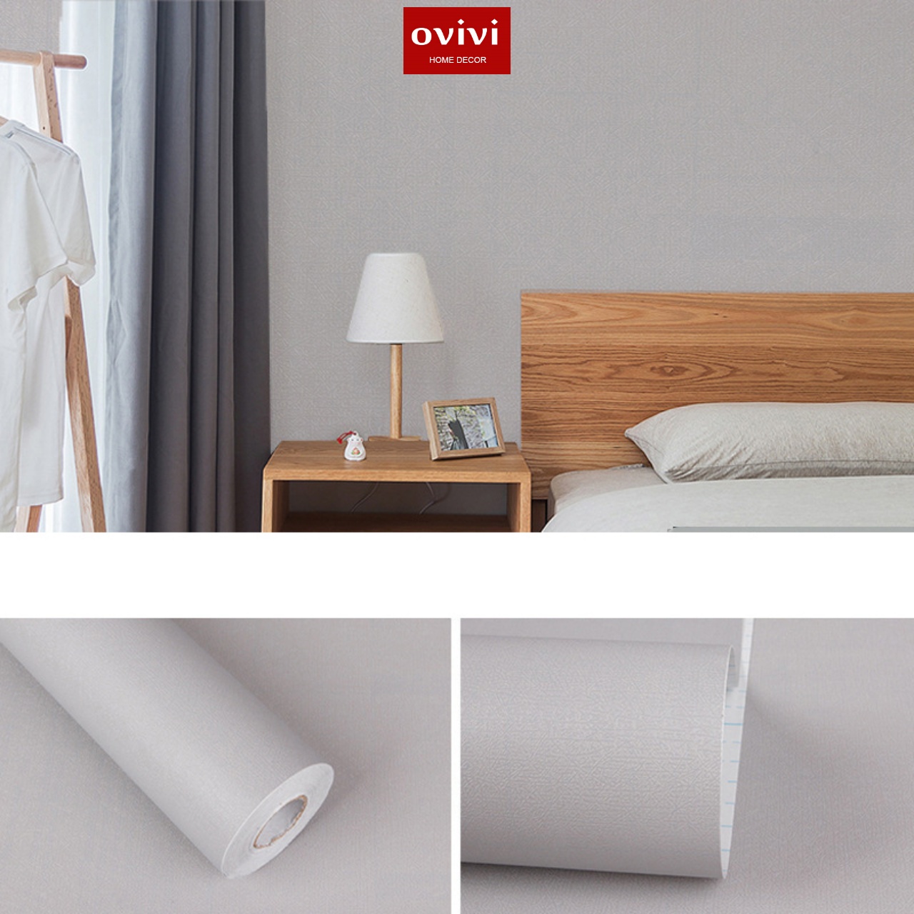 Giấy dán tường có keo sẵn màu xám nhạt - Ảnh 8