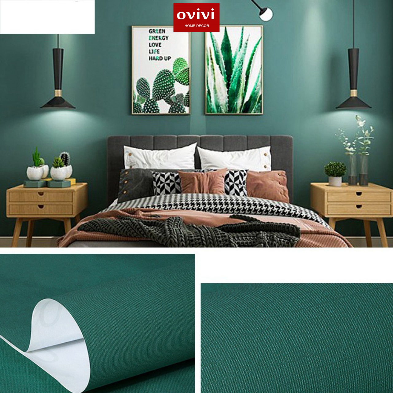 Giấy dán tường có keo sẵn màu xanh rêu - Ảnh 8
