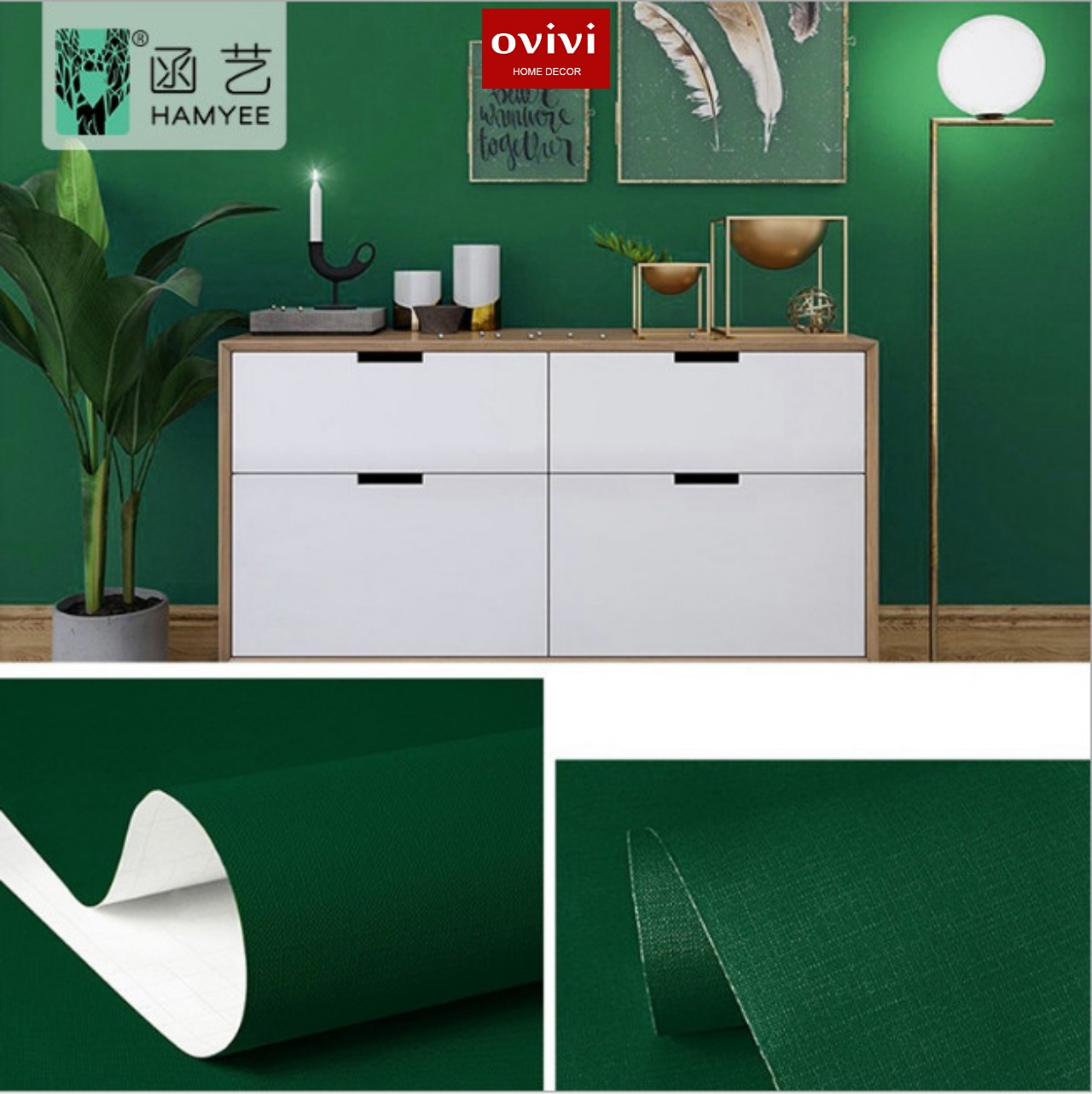 Giấy dán tường có keo sẵn màu xanh rêu - Ảnh 6