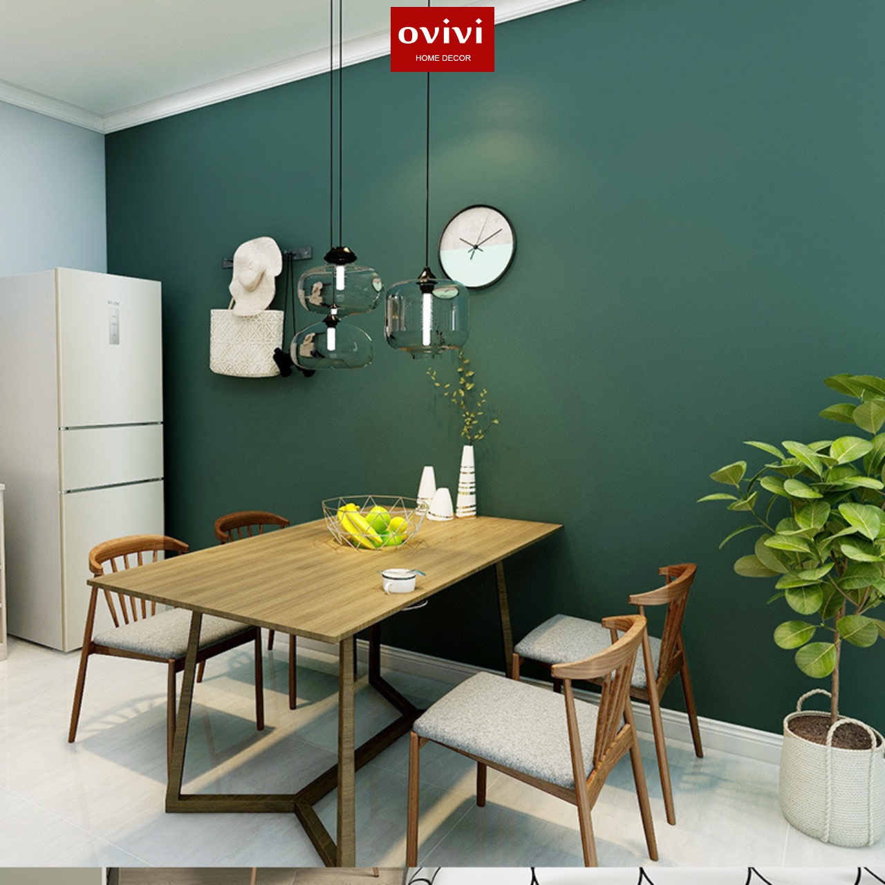 Giấy dán tường có keo sẵn màu xanh rêu - Ảnh 4