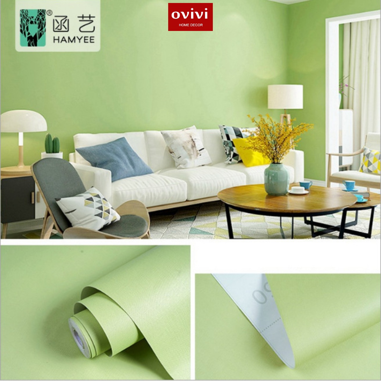 Giấy dán tường có keo sẵn màu xanh lá - Ảnh 4