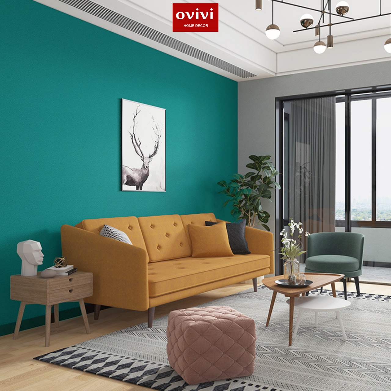 Giấy dán tường có keo sẵn màu xanh cổ vịt - Ảnh 5