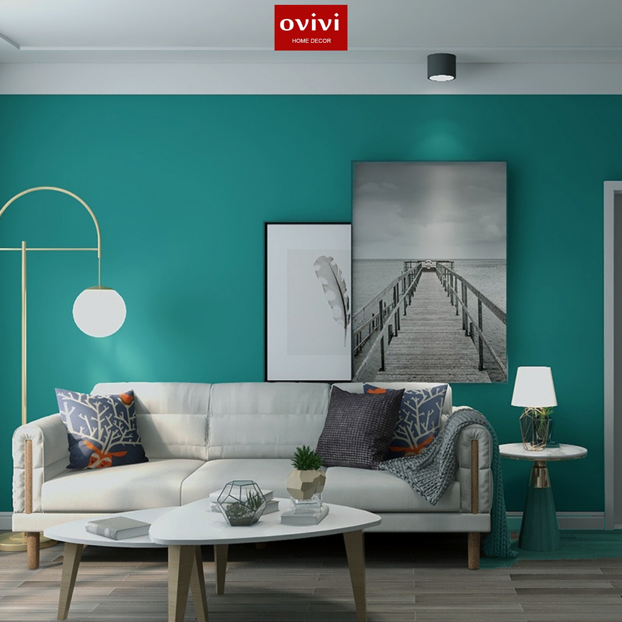 Giấy dán tường có keo sẵn màu xanh cổ vịt - Ảnh 4