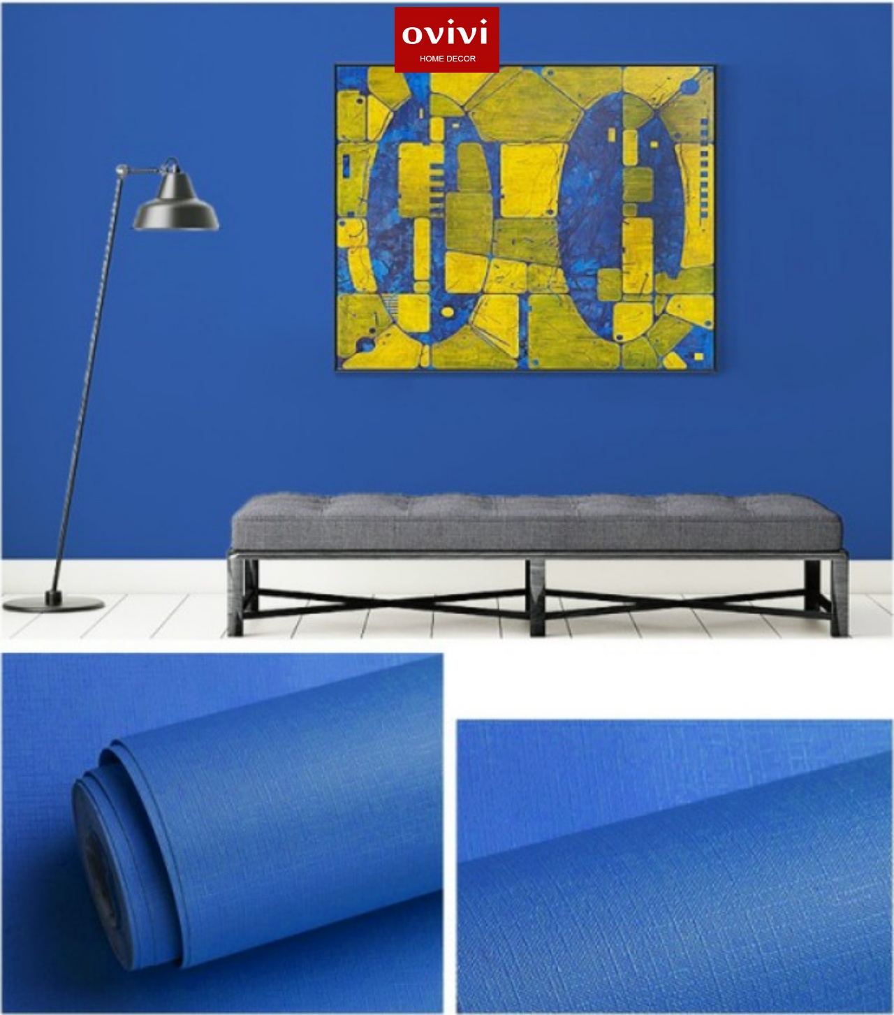 Giấy dán tường có keo sẵn màu xanh lam - Ảnh 2