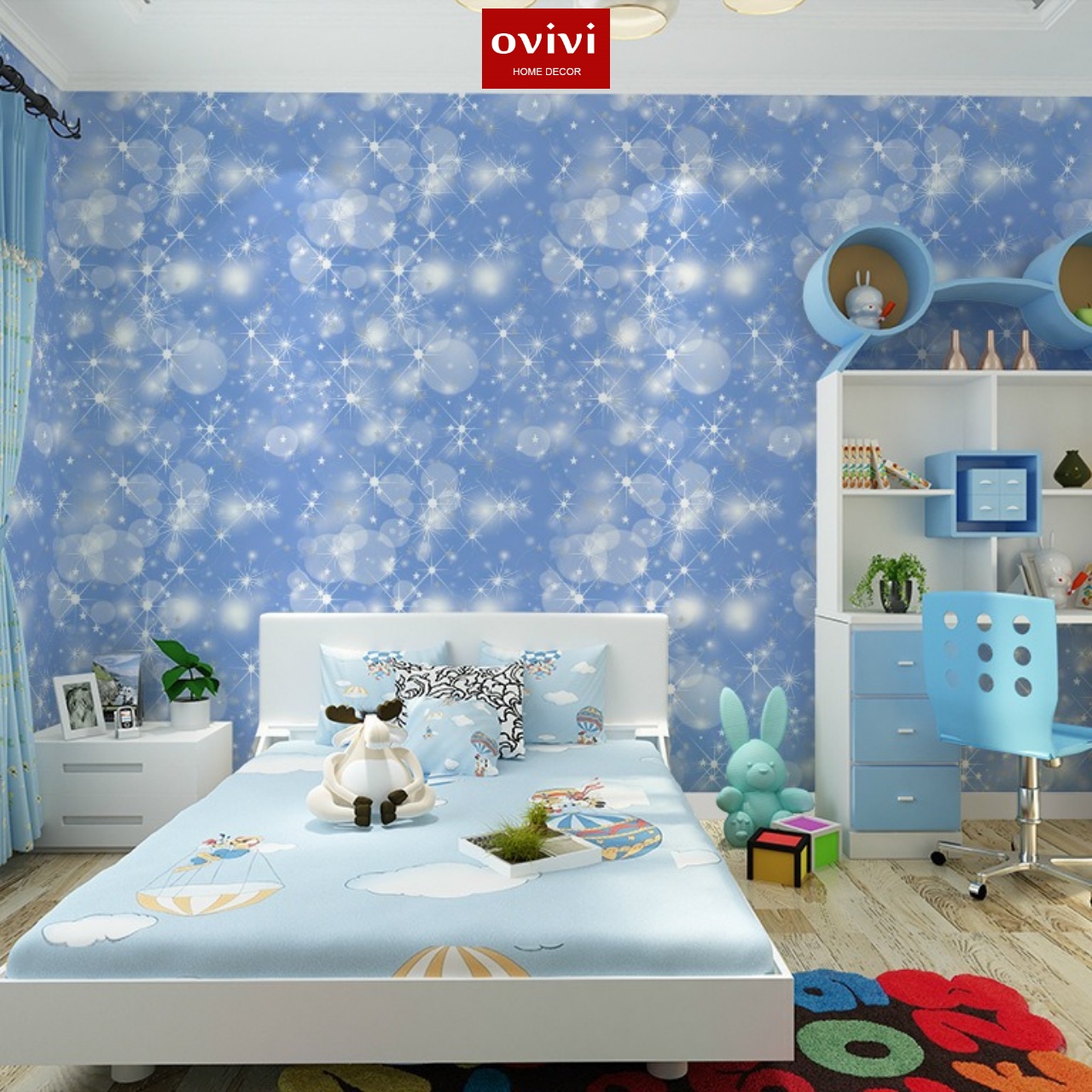 Giấy dán tường có keo sẵn sao xanh - Ảnh 4