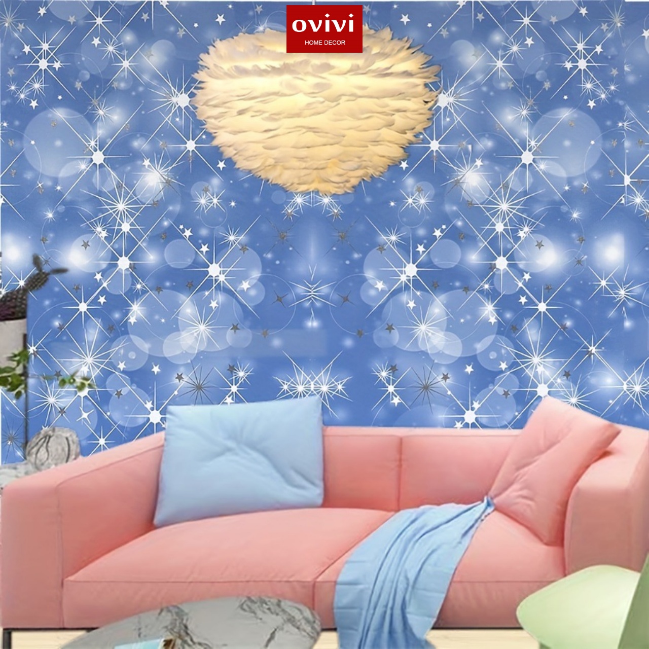 Giấy dán tường có keo sẵn sao xanh - Ảnh 3