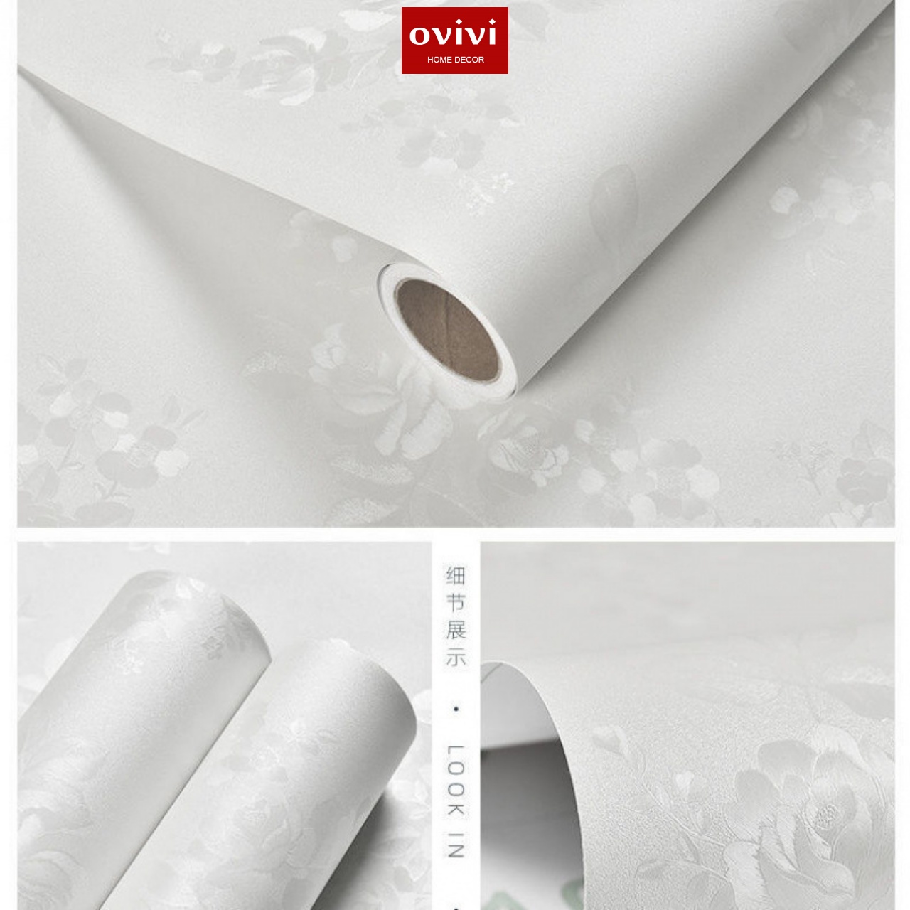 Giấy dán tường có keo sẵn hoa hồng trắng nổi 3d - Ảnh 3