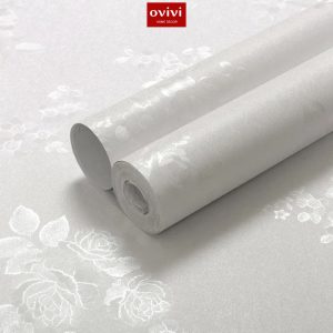 Giấy dán tường có keo sẵn hoa hồng trắng nổi 3d